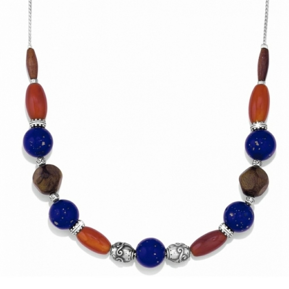 Brighton SOL Blue Orange and Brown Beaded Silverplated Adjustable Necklace New - Picture 1 of 8
